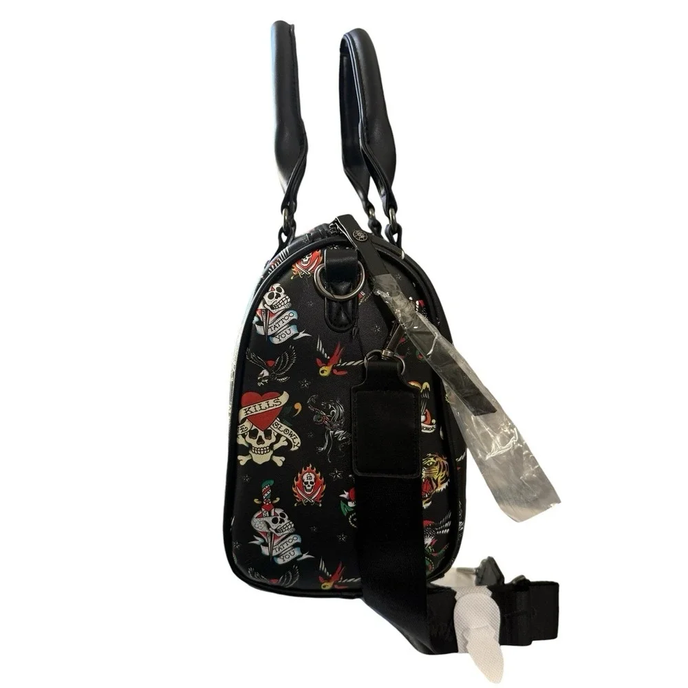 Ed Hardy Tattoo Print Black Duffle Bag Skull Tiger Eagle Travel Weekender Y2K